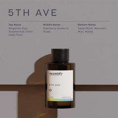 Scentify 5th Ave amber bottle label signals premium scent notes for refined spaces.