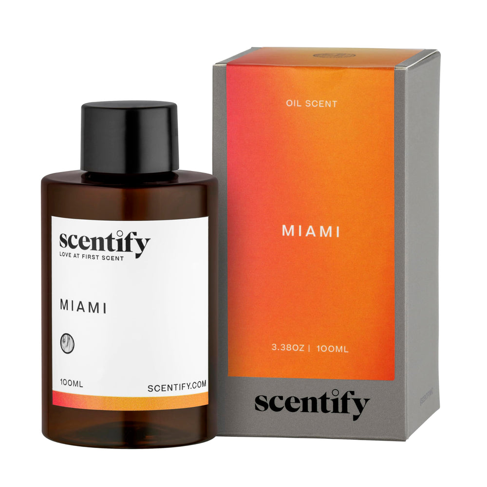 Scentify Miami aroma oil refill bottle closeup for a luxurious home spa ambiance.