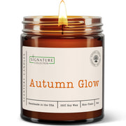 Scentury Autumn Glow candle jar close-up, clean-burning soy wax for cozy ambience