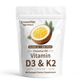 SCEZROB CrownHer Naturals D3 K2 softgel with coconut oil for optimal calcium absorption.