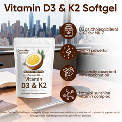 SCEZROB CrownHer Naturals D3 K2 softgel—easy daily capsule for immune support and energy.
