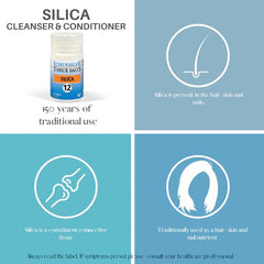 Schuessler Silica-100 tablets closeup highlighting nourishing silica for hair and nails.