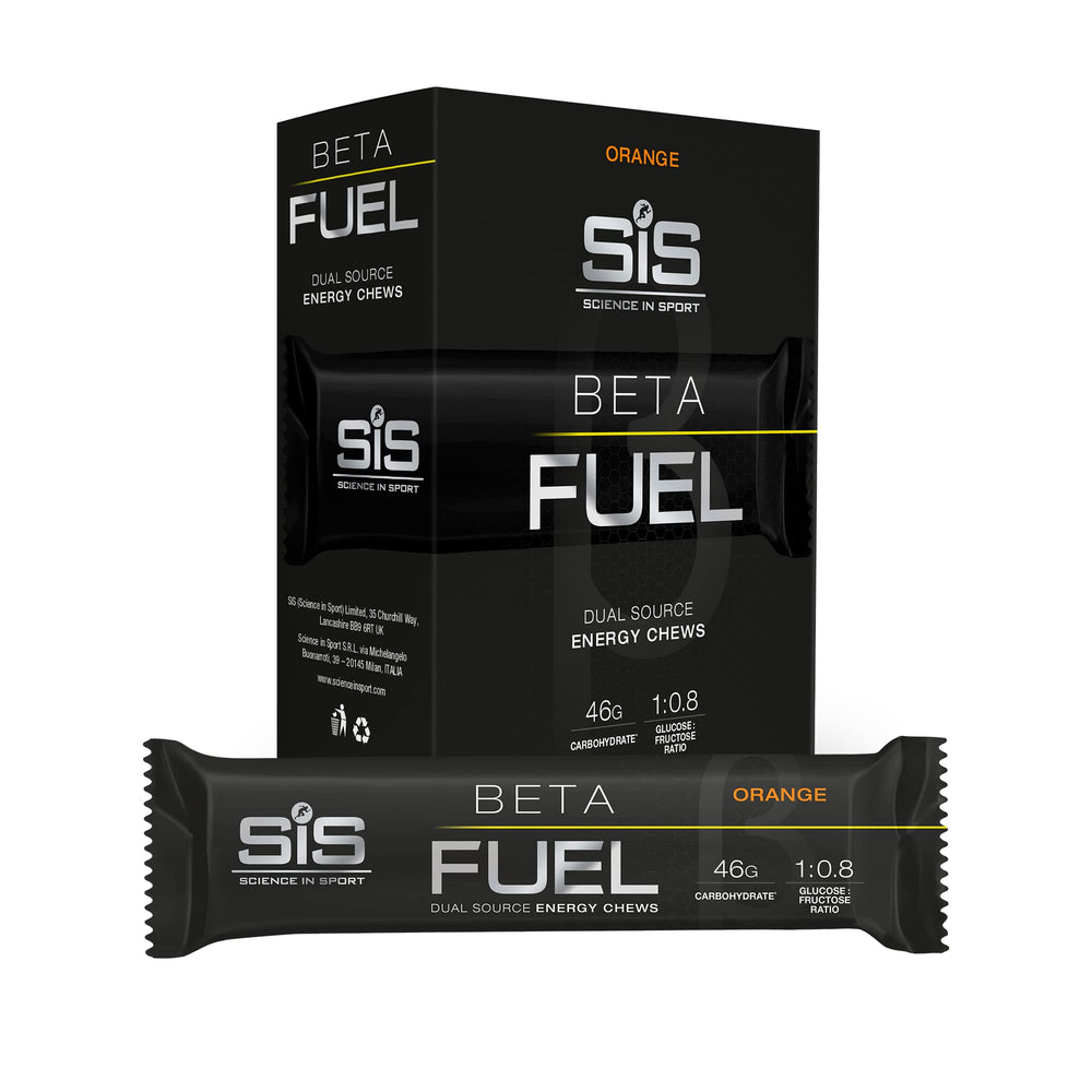 Science in Sport Beta Fuel orange chews pack for sustained energy during workouts.
