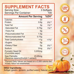 SCOLA pumpkin seed oil softgels close-up showing 3200mg potency for daily wellness