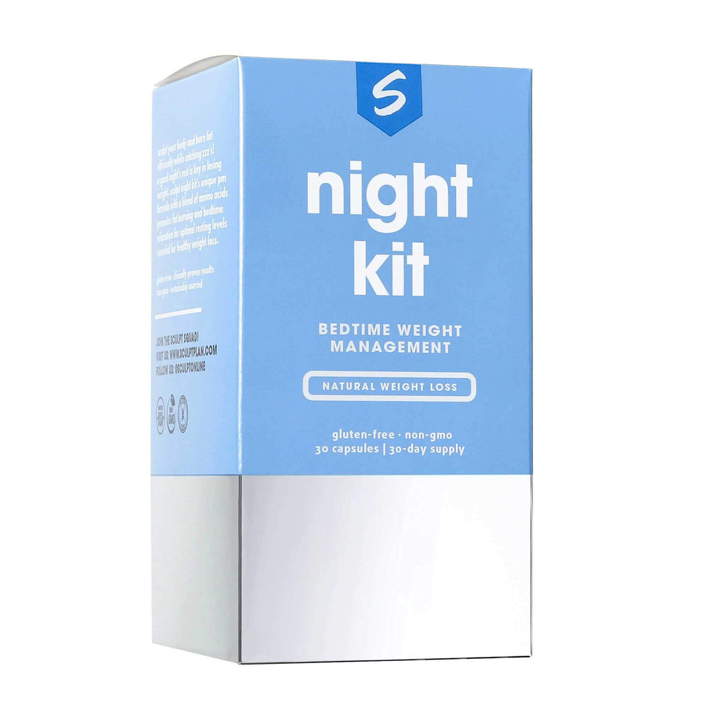SCULPT Night Kit bottle closeup showing the sleep-supporting, clean formula.