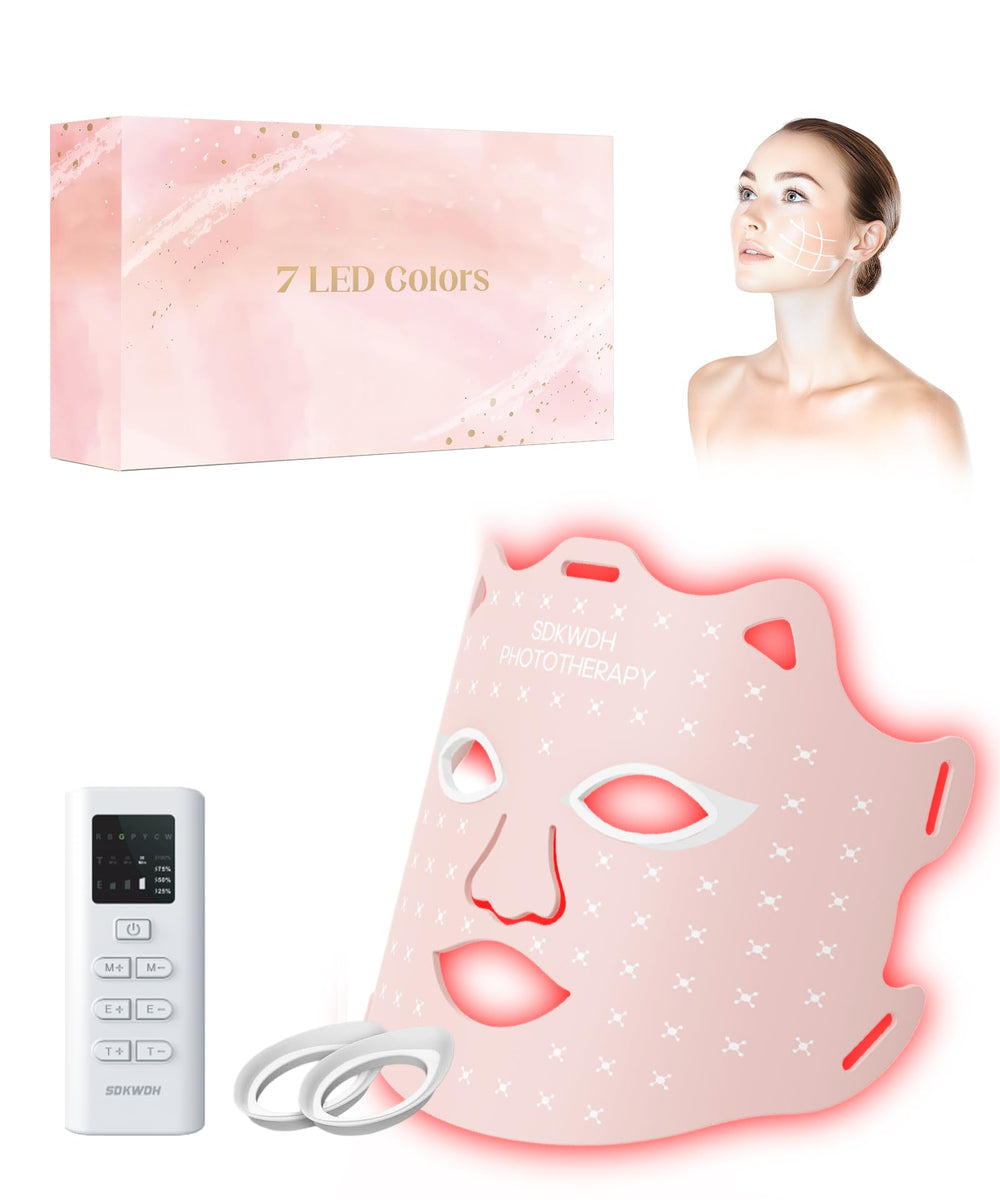 SDKWDH LED light therapy mask front view with full spectrum LEDs for at-home skincare.