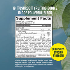 SE Nutrition fruiting bodies label emphasizes premium 10-mushroom complex.