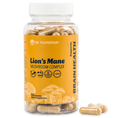 SE Nutrition Lion's Mane bottle with vegan formula for daily brain support.
