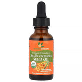 SEABUCKWONDERS sea buckthorn seed oil bottle showing pure organic oil for internal or topical use