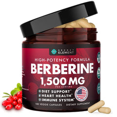 Secret Element Berberine HCL bottle shown for daily wellness and potency