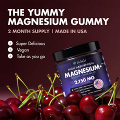Secret Element magnesium gummies cherry close-up shows a vegan, sugar-free formula.
