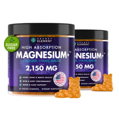 Secret Element Magnesium Glycinate orange gummies, two-pack bottle on counter for daily wellness.