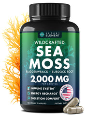 Secret Element Sea Moss Capsules with Burdock Root; daily wellness in a capsule.