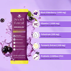 Secret Forest ImmuniGlow berry flavor dissolves smoothly in water for a refreshing drink.