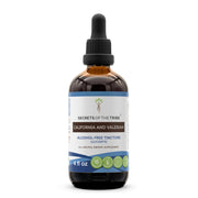 Secrets of the Tribe tincture bottle with California poppy and valerian for calming routines
