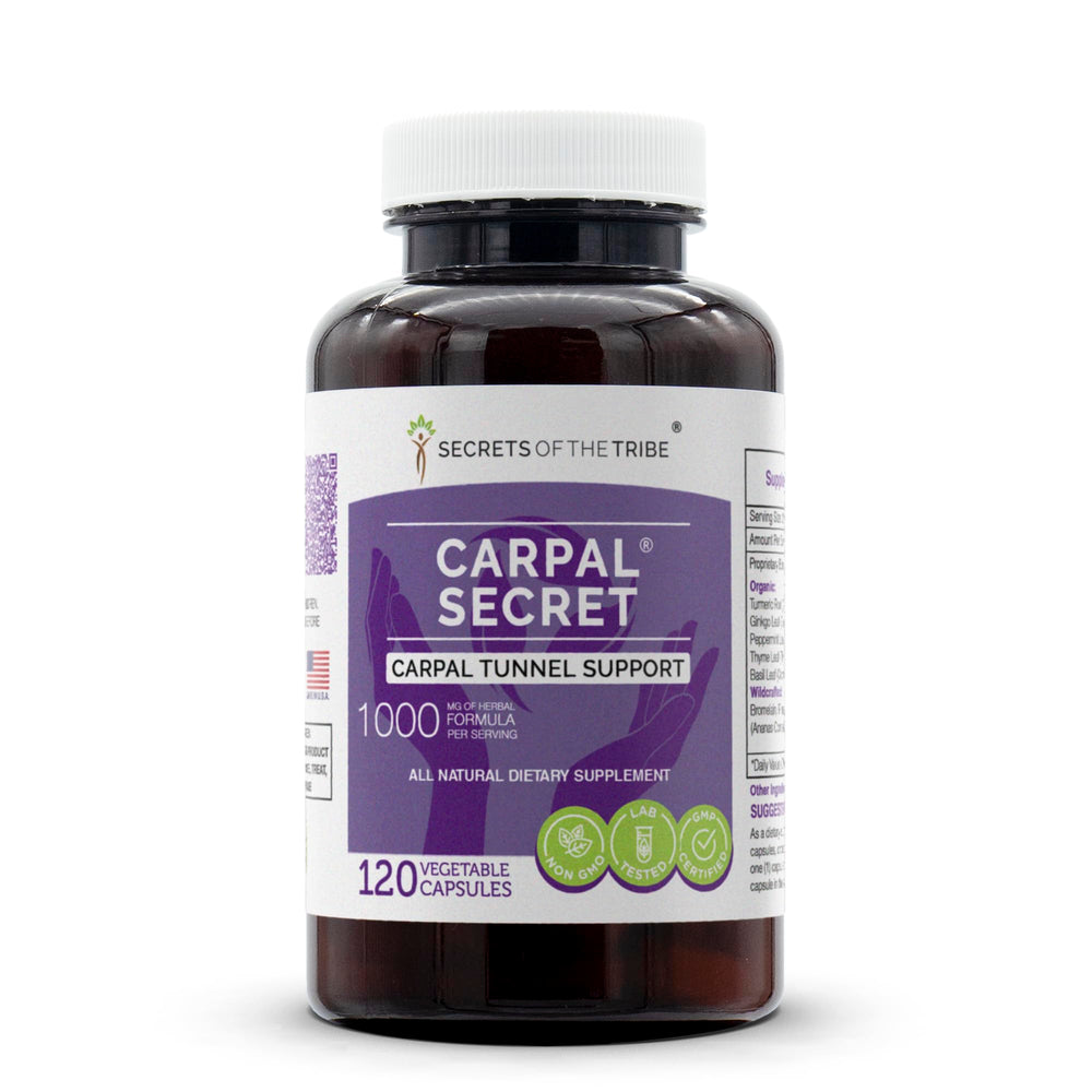 Secrets of the Tribe Carpal Secret bottle front for easy daily hand comfort