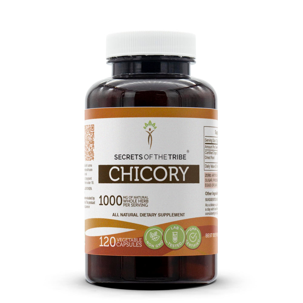 Secrets of the Tribe Chicory bottle front highlights high potency and natural ingredients.