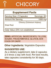 Secrets of the Tribe Chicory label showcases 1000 mg per serving and natural root sourcing.