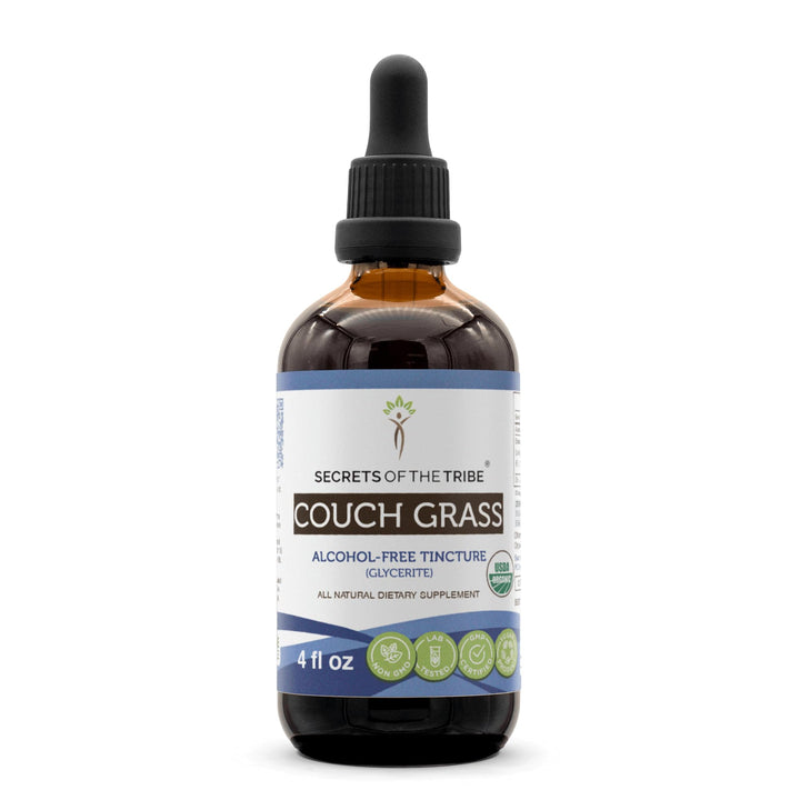 Secrets of the Tribe couch grass bottle pour shows easy-to-use herbal drops for daily routine.