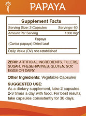 Secrets of the Tribe Papaya dried leaf closeup highlighting natural ingredients.