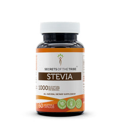 Secrets of the Tribe Stevia 60 Capsules bottle front view highlights pure, natural sourcing