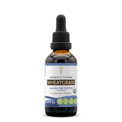 Secrets of the Tribe Wheatgrass Drops bottle for daily wellness with USDA Organic formula
