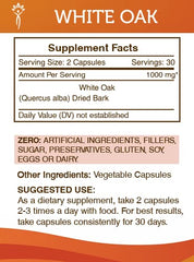 Secrets of the Tribe White Oak capsules close-up showing natural active ingredients