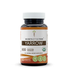 Secrets of the Tribe Yarrow 60 capsules bottle front for daily wellness support.