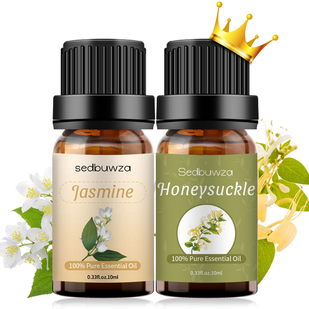 Sedbuwza jasmine-honeysuckle oil set bottles for diffusion and DIY beauty.