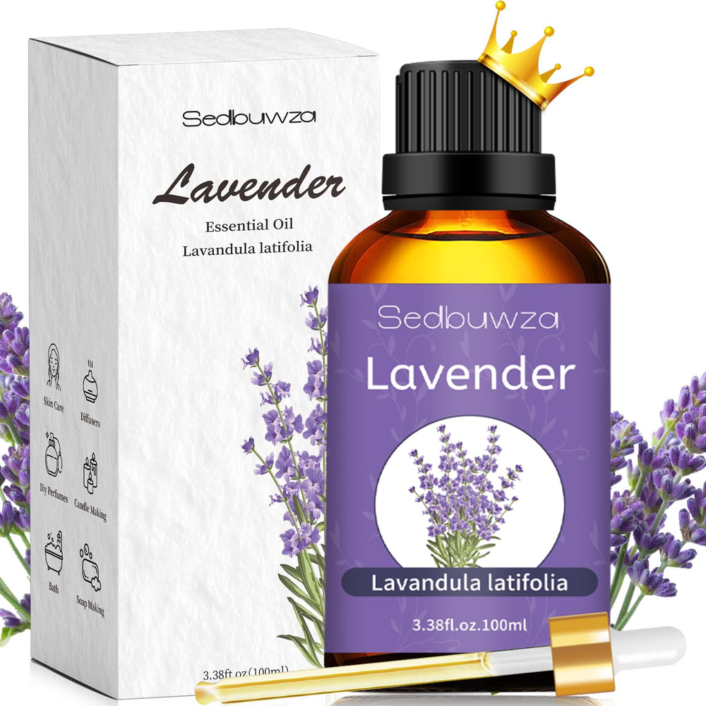 Sedbuwza Lavender Oil bottle front for pure aromatherapy sessions.