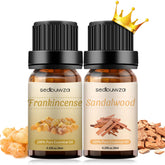 Sedbuwza sandalwood-frankincense set bottle closeup for diffuse aromatherapy