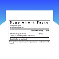 Seeking Health Ashwagandha capsules close-up shows 467 mg dose for focused daily use.