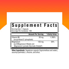 Seeking Health Magnesium Plus label close-up highlighting vitamin B6 and absorption.
