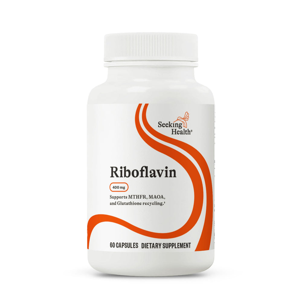 Seeking Health Riboflavin 400 mg capsule close-up for B2 support.