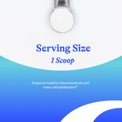 Seeking Health Vitamin C Plus dosing scoop beside bottle for convenient measurement.