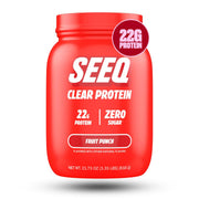 SEEQ Clear Whey Isolate Fruit Punch bottle with refreshing, sugar-free protein option