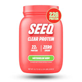 SEEQ Clear Whey Watermelon Wave bottle pour, refreshing sugar-free protein option
