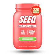 SEEQ Clear Whey Watermelon Wave bottle pour, refreshing sugar-free protein option