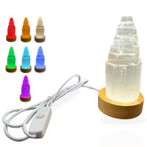 Small 4-inch Selenite Moroccan Tower front view promotes cleansing energy and calm ambience
