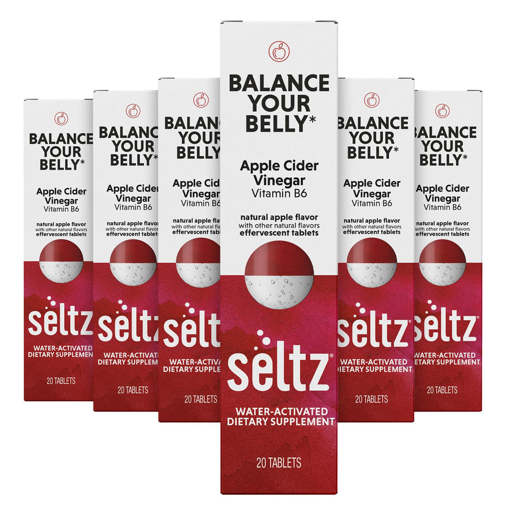 Seltz Balance Your Belly apple cider vinegar tablet dissolving in water showing a refreshing daily use