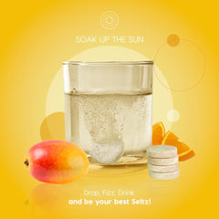 Seltz Soak Up The Sun bottle with 20 tablets for home or travel.