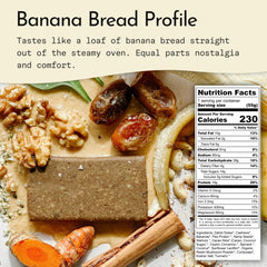 Send Bars Banana Bread bar ingredients spotlight highlighting dates and nuts for clean energy.
