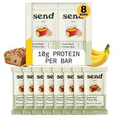 Send Bars Banana Bread bar pack with real ingredients, gluten-free format, ideal for on-the-go.