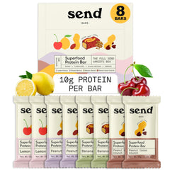 Send Bars Lemon Cherry bar close-up highlighting on-the-go greens and flavor