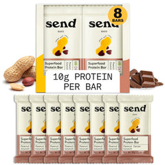 Send Bars Peanut Cacao Crunch bar close-up shows real ingredients for clean fueling.