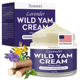 Senotori Lavender Wild Yam Cream bottle with calming lavender notes for nighttime comfort.