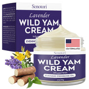 Senotori Lavender Wild Yam Cream bottle with calming lavender notes for nighttime comfort.