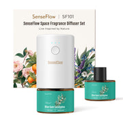 SenseFlow SF101 Pro diffuser emitting Blue Gum Eucalyptus mist for a refreshing atmosphere