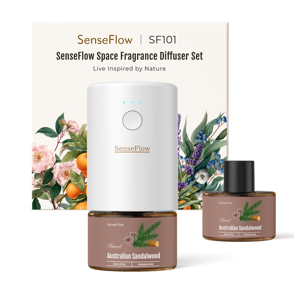 SenseFlow SF101 Pro diffuser close-up highlighting sleek design for serene spaces.