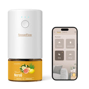 SenseFlow SF101S Pro diffuser illuminated for ambient scent in living room